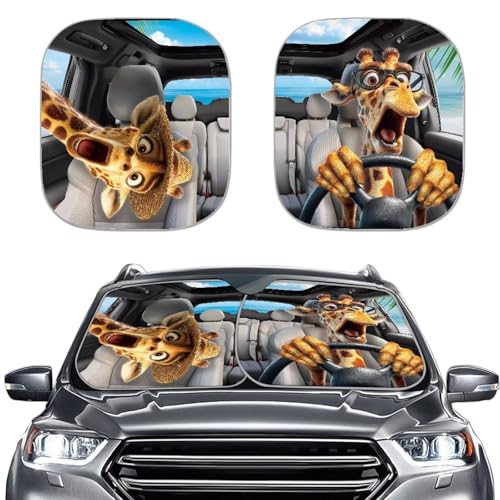 Image of Car Sun Shade Windshield Foldable Removable Giraffe Drive Automotive Accessories Auto Interior Protector Reflect UV Sun and Heat and Protect Your Car