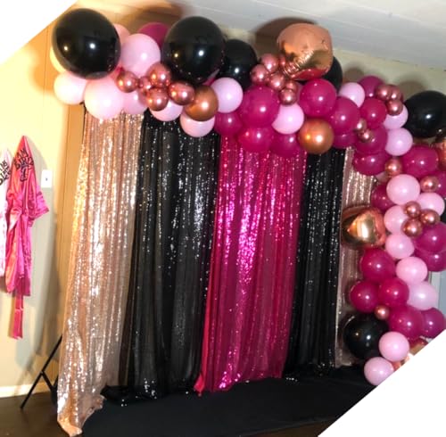 Image of Fuchsia Sequin Backdrop Curtain Panels Stage 2 Pieces 2FTx8FT Wedding Party Background Drapes for Christmas Party