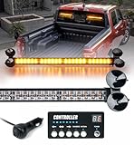 LUMENIX LED Traffic Advisor Strobe Light Bar w/Controller 2x19 Inch Rear Window Windshield Emergency Flashing Warning Safety Lightbar for Construction Vehicles Tow Work Trucks - Amber