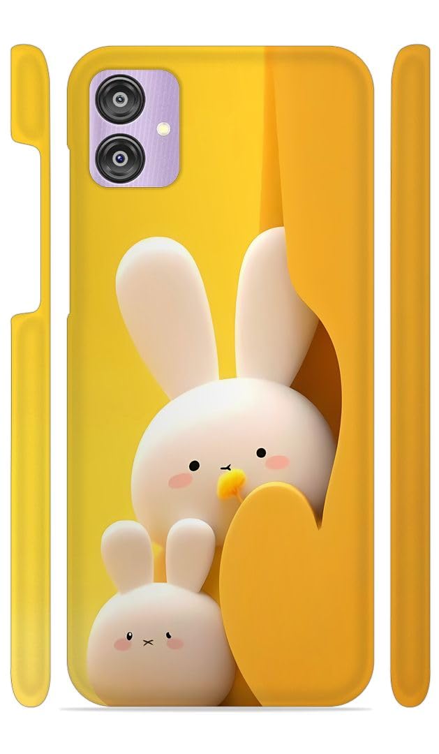 YAPZONE Cute Bunny and Baby Yellow Designer Printed Hard Back Cover for Samsung Galaxy F04 / M04 / A04E Attractive and Uniquely Crafted Smartphone Case