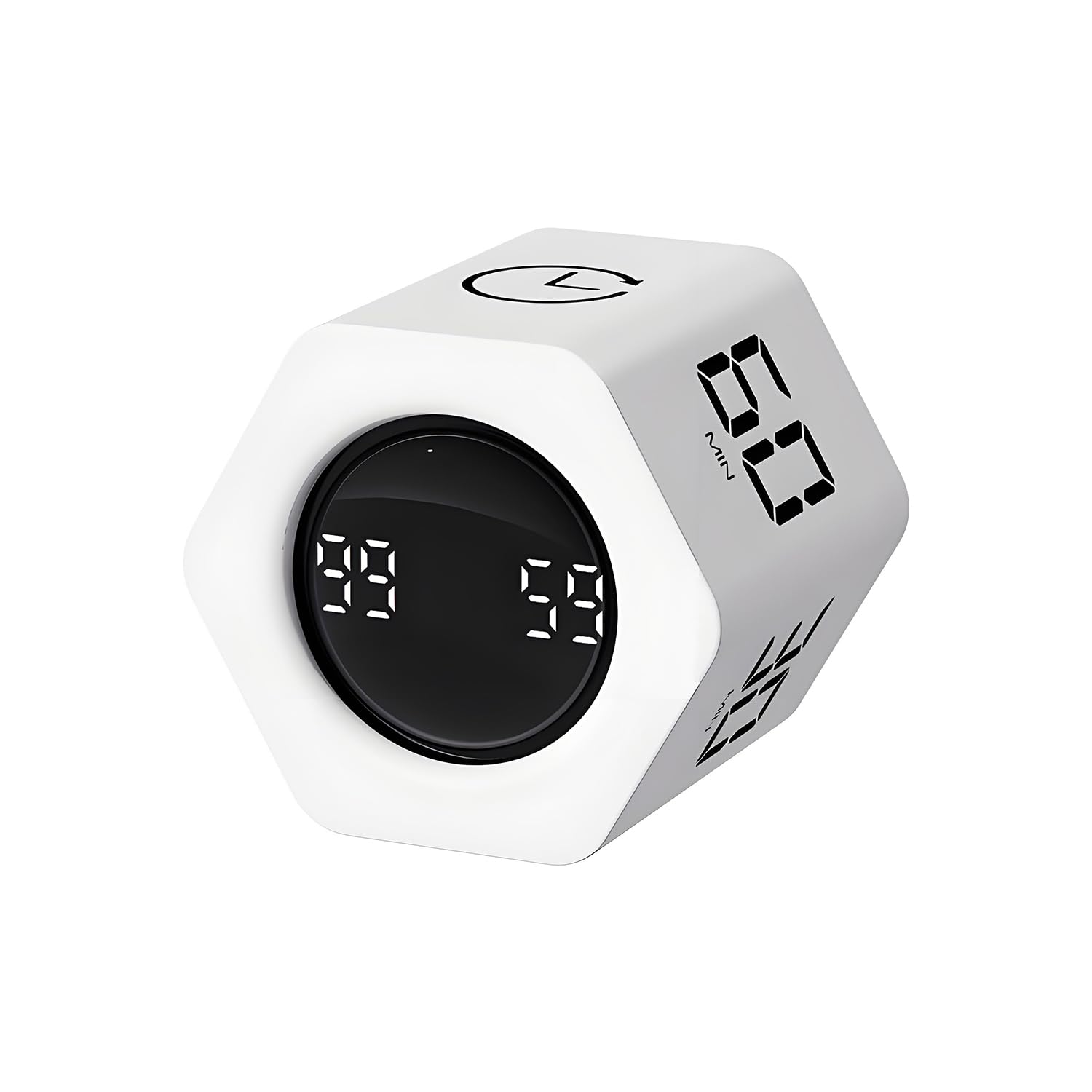 Qumox White F6 Pomodoro Timer Cube, Hexagon Productivity Gravity Timer, Flip Clock, Silent, Vibrate & Sound Alarm Ideal For Work, Office, Adhd, Study, And Tasks - 1/5/10/30/60 Min & Stopwatch Mode