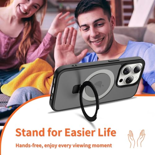 Image of Magnetic for iPhone 15 Pro Case, 6.1 inch, Compatible with MagSafe, Rugged Kickstand, Not-Yellowing Military-Grade Protection, Matte Black