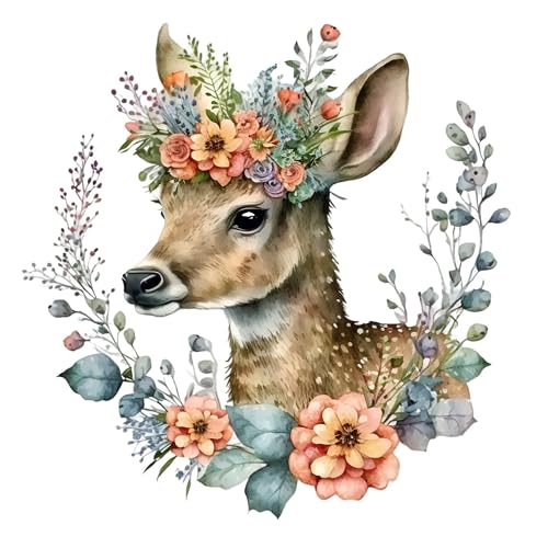 Lot de 20 Serviettes de Table en Papier avec Motif Chevreuil avec Couronne de Fleurs, Convient également pour le Découpage et la Technique des Serviettes 33 x 33 cm