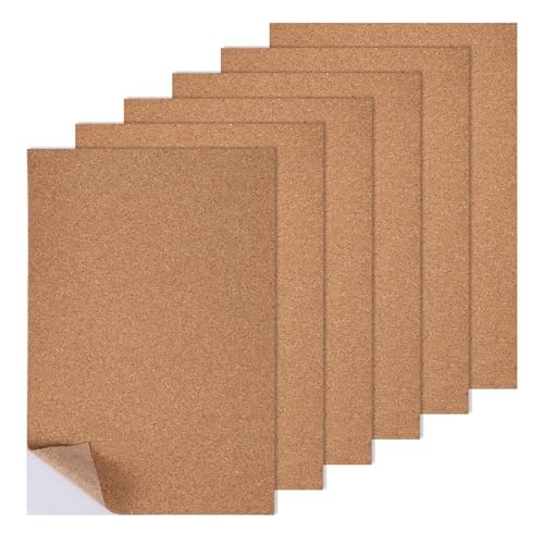 Matwsec 6 Stück Selbstklebend Korkplatte 30x21cm Korkplatten A4 1mm Dick Korkwand Pinnwand für Kork Pinnwand Die Wand Fußböden Untersetzer DIY Bastelarbeiten Dekoration