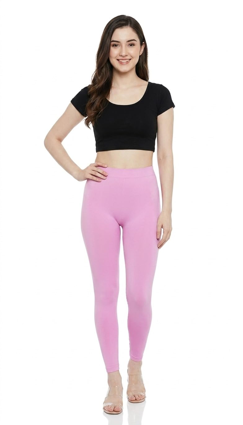 Thrifty Thread Women's Ankle Leggings Soft Stretch Comfortable Fit-L Baby-Pink-picture-25