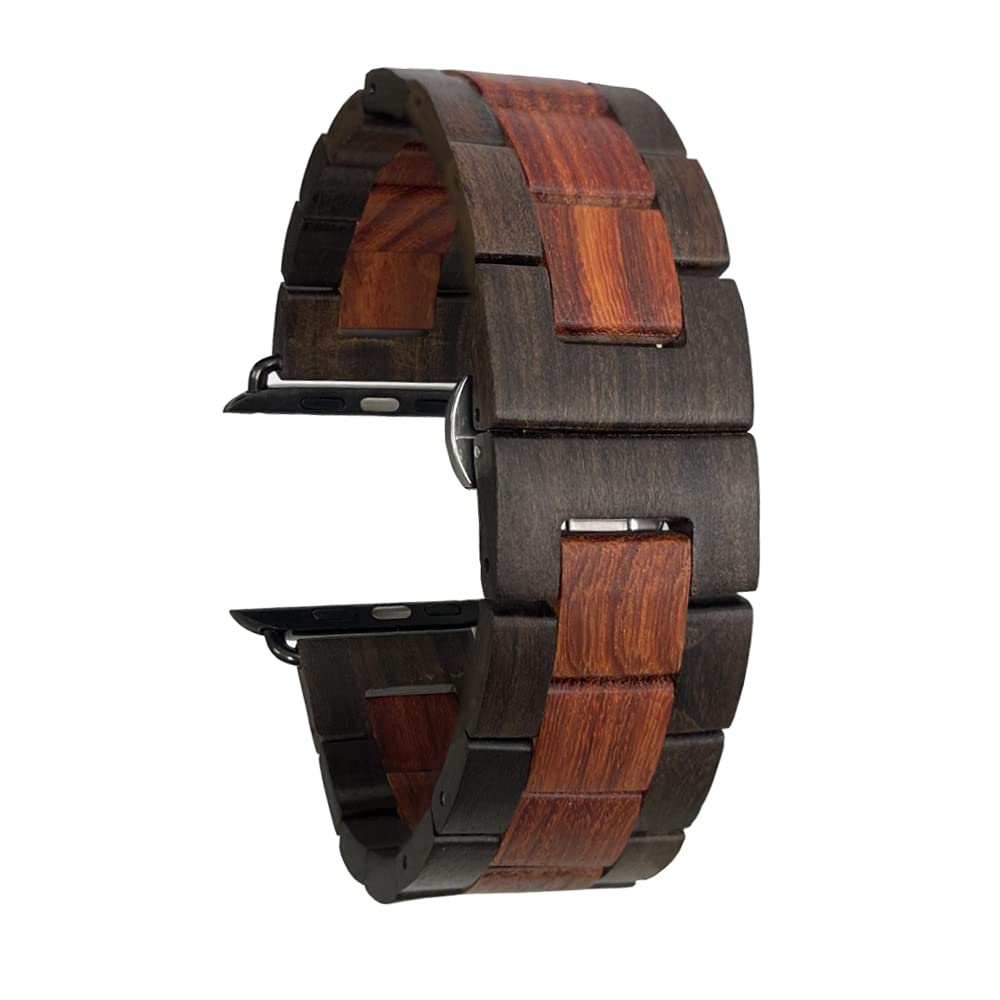 EdwardKwok Wooden Watch Band for Apple Watch 42/44/45 MM 100% Eco-Friendly Natural Hardwood Watch Strap ,Bracelet for Apple Watch SE, Apple Watch Series 7/6/5/4/3/2/1 (Black (Ebony+Red Sandalwood), Large (42mm/44mm/45mm))