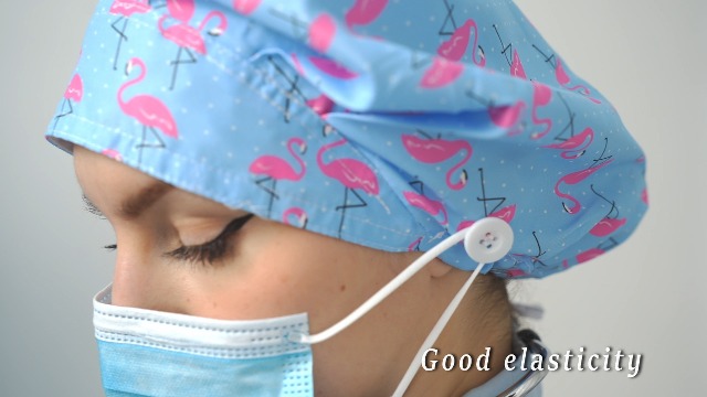 2PCS Working Cap With Buttons And Sweatband Adjustable Tie Back Hats Bouffant Caps Flamingo