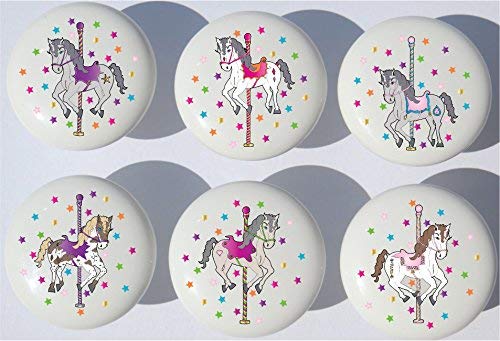 Carousel Horse Drawer Pulls / Horse Ceramic Cabinet Drawer Knobs / Set of 6