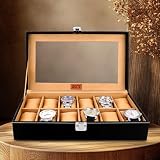 LEDO Unisex Watch Box Holder Organizer Case In 12 Slots of watches In PU Leather with Black & Cream color