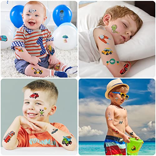 Qpout 24 Sheets Kids Tattoos For Boys, 12 Sheets Car Temporary Tattoos And 12 Sheets Outer Space Astronaut Tattoos For Kids, Waterproof Fake Tattoos For Boys Birthday Party Favors School Rewards #TOP3