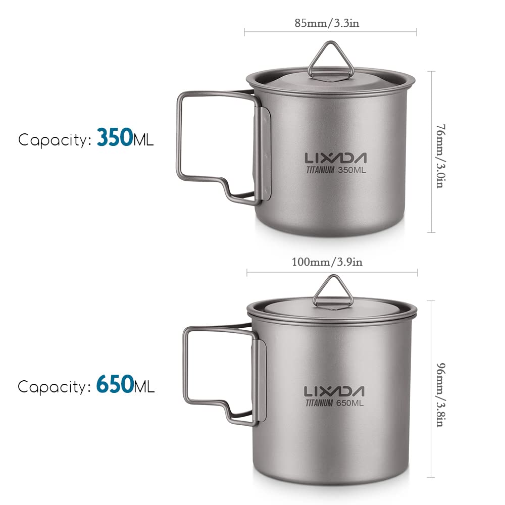 Lixada Ultraleichter Titan-Camping-Topf mit Griff zum Aufhängen, Outdoor-Wasserbecher für Picknick, Wandern, Camping, Wandern