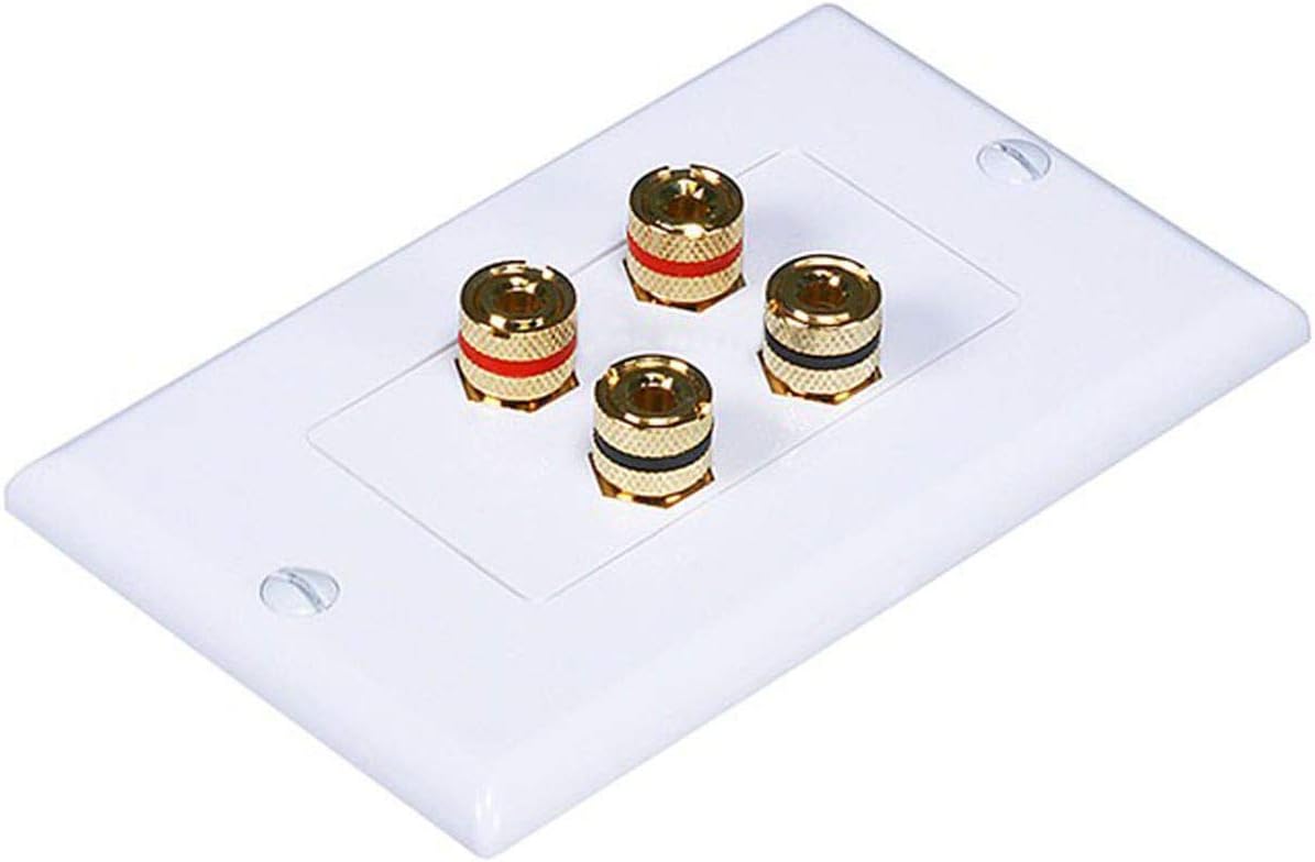 Monoprice High Quality Banana Binding Post Two-Piece Inset Wall Plate for 2 Speakers - Coupler Type
