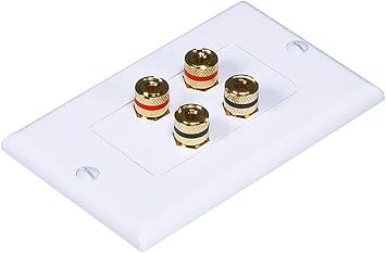 Monoprice High Quality Banana Binding Post Two-Piece Inset Wall Plate for 2 Speakers - Coupler Type