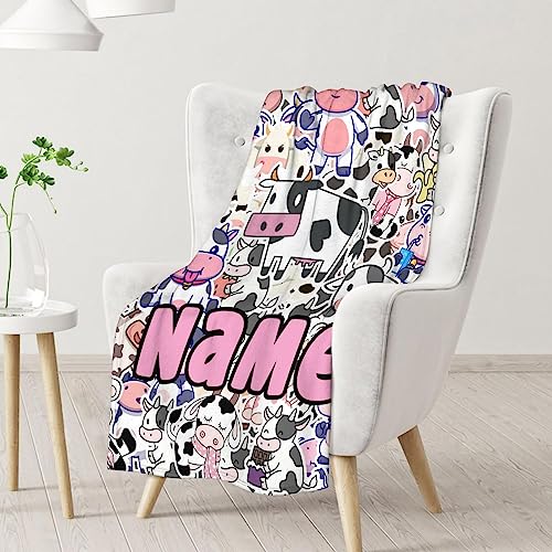 Mercuryelf Custom Cow Throw Blanket - Soft, Fuzzy & Warm - 30x40 Inches Small Blankets for Lap, Crib - Cute Throws Gift for Kids
