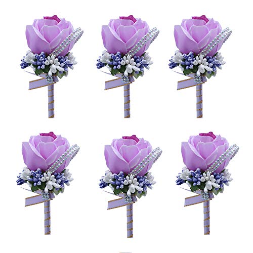 Bomandu 6pcs artificial rose boutonniere silk men corsage groom f…
