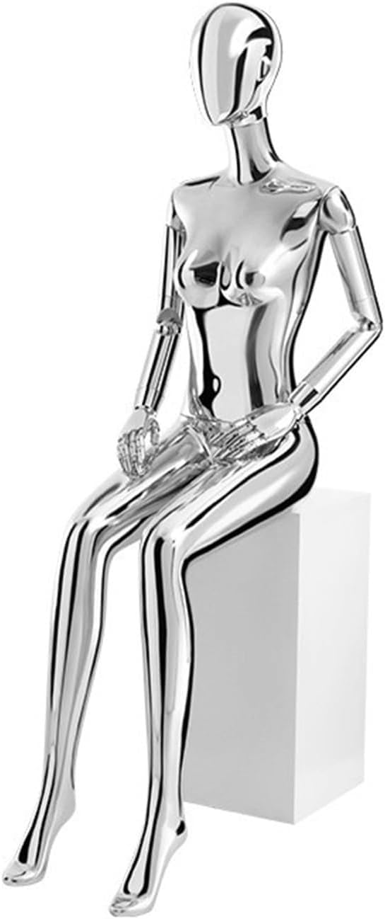 CONGRUI Fiberglass Female Body Retail Mannequins with Stool Used for Window Display of Clothing Shooting Props Manikin(Silver)