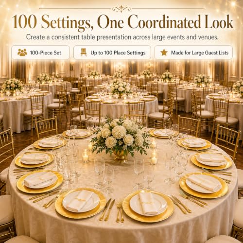 Tomeurperf 100 Pack Gold Charger Plates Bulk, 13" Gold Chargers for Wedding by Tomeurperf - Used condition - Image 9
