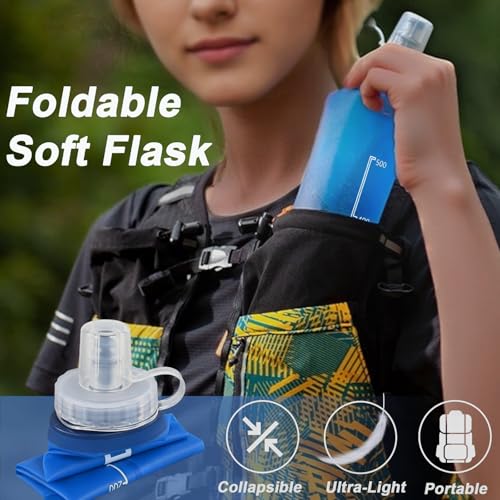 2 Pack Collapsible Water Bottle 500ml – BPA-Free Foldable Soft Flask for Running, Hiking, Cycling, Jogging, Trail Running, Marathon, Travel, Outdoor – Reusable Hydration Bottle for Backpack (500 ml) - Image 4