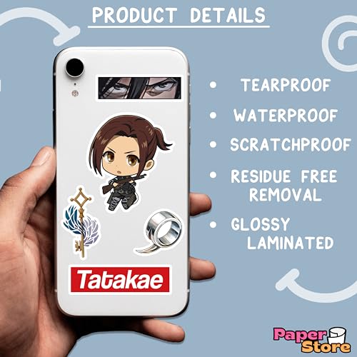 Image of Paper9store Pack of 85+ Attack on Titan Stickers for Laptop, Phone Case, Guitar, Bike, Pc, Scrapbook etc. Waterproof Glossy Laminated Residue Free Anime Stickers