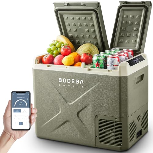 BODEGACOOLER 12V Portable Refrigerator, 42Quart (40L) Dual Zone Car Refrigerator, RV Car Fridge APP...