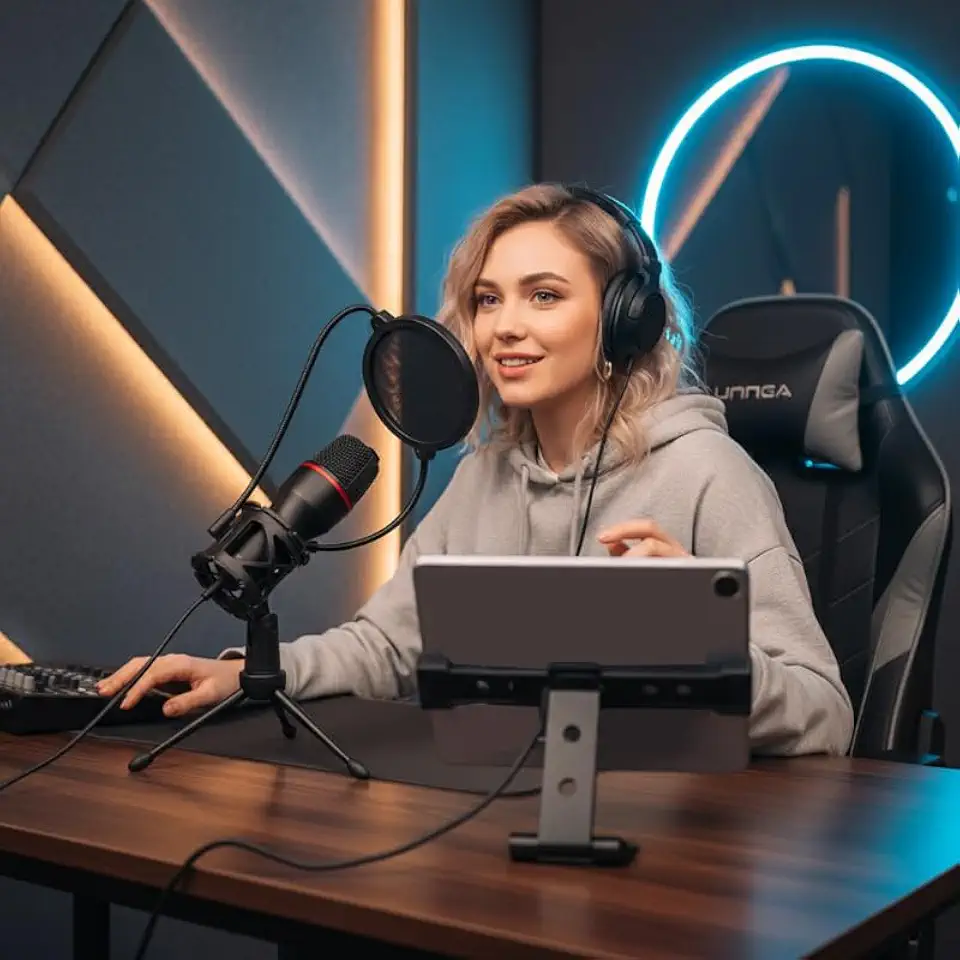 Microfone para podcasts | Microfone USB tipo A para jogos com filtro pop e suporte de choque | Entrada de áudio com fio | para PC, streaming, aula online
