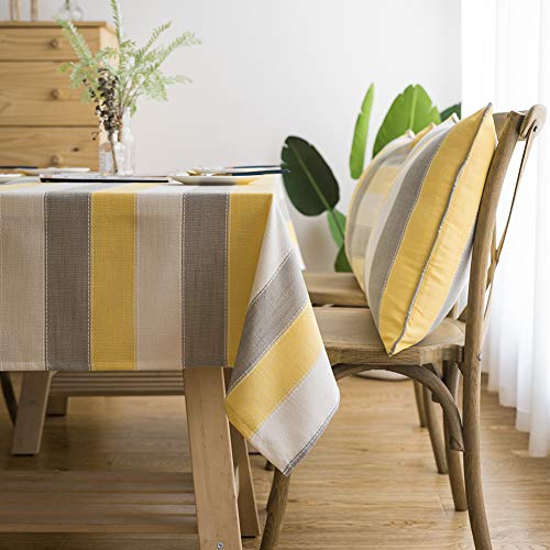 Nappe rectangulaire anti-tache en coton lin jaune pour table propre et protégée
