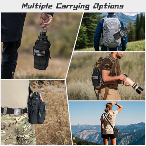 Image of 32 Oz Insulated Water Bottle - Stainless Steel Metal Military Black Water Jug with Sleeve, Gym Water Bottles for Men Sports Workout Hiking with Black Water Bottle Pouch