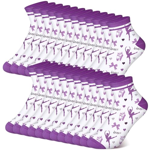 Glitopper 12 Pairs Dance Theme Socks Dancer Team Gifts Bulk Party Favors for Women Ballet Lovers Teacher Accessories (Purple)