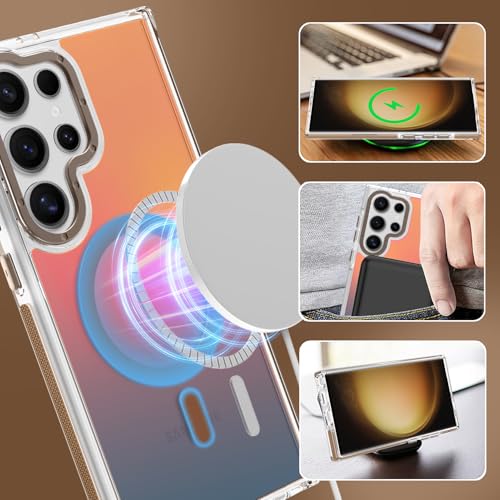 Image of Magnetic Case for Samsung Galaxy S23 Ultra [Compatible with Magsafe] [Cute Fashion Fluorescent Design] [1 Screen Protector] Slim Translucent Matte Case for Galaxy S23 Ultra 6.8 inch, Desert