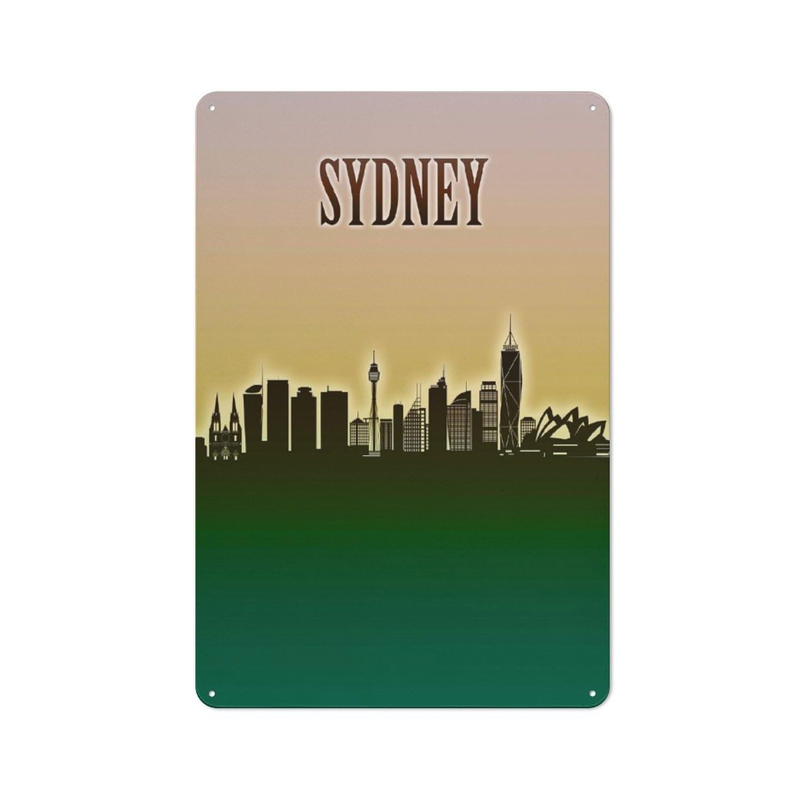 Old Fashioned Retro Metal Sign 30x20cm Featuring Sydney Skyline Minimal, Vintage Wall Decor for Kitchen, Hallway, Bar Or Small Cafe