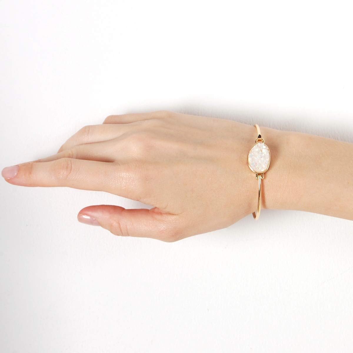 Humble Chic NY Simulated Druzy Cuff Bracelets for Women - Boho Stackable Bangle Bracelet, Plated in Gold, Silver, or Rose Gold Tone with Oval Stone - Image 9