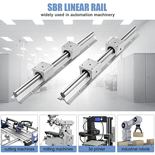 CNCMANS SBR20-600mm Linear Rail Linear Rails and Bearings Kit 2Pcs SBR20 600mm Long Fully Supported Shaft Guide with 4Pcs SBR20UU Linear Bearing Slide Block Linear Guide for CNC Equipments