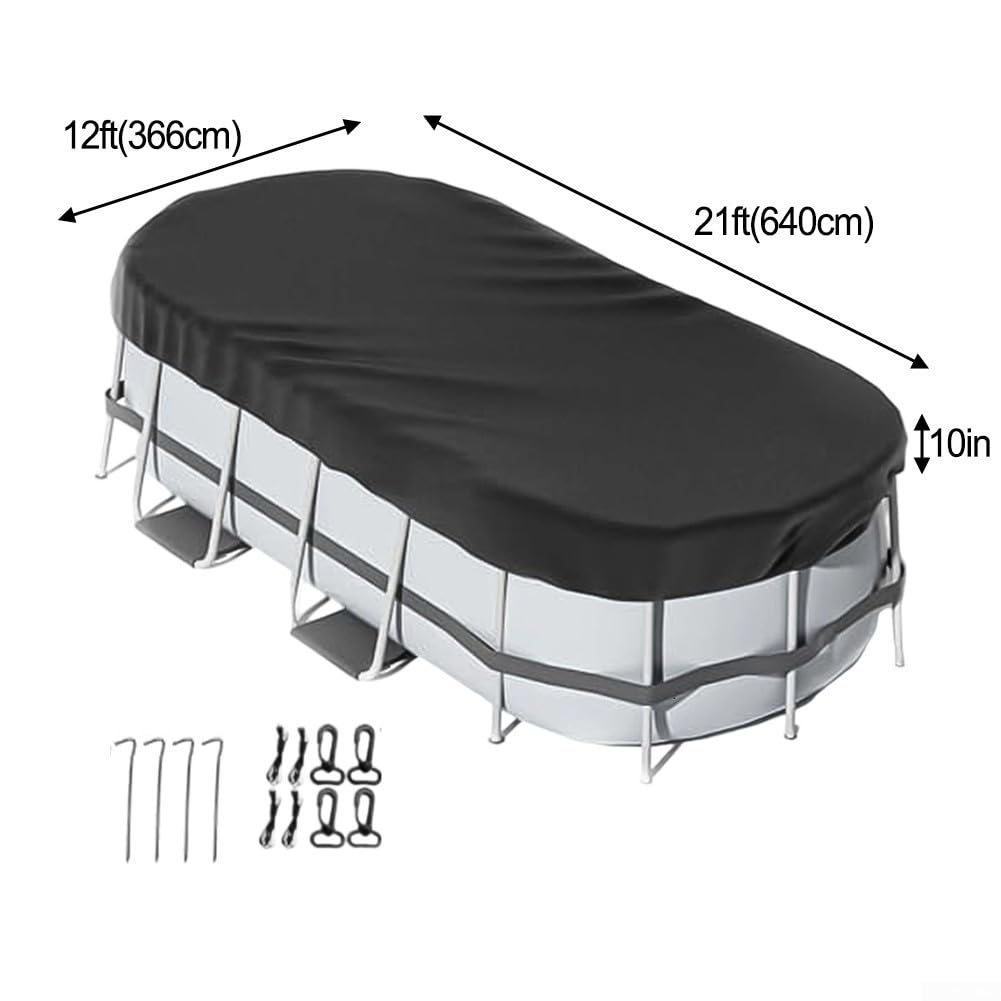 Cubierta ovalada para piscina sobre el suelo, protección para todas las estaciones con accesorios, soporte de almacenamiento plegable para uso en invierno y verano