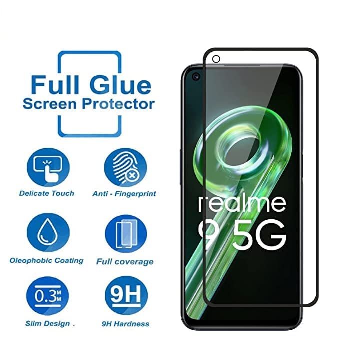 Image of Screen Protector for realme 9 5G (Black) Tempered Glass Edge-to-Edge 6D Screen Guard With Installation Kit