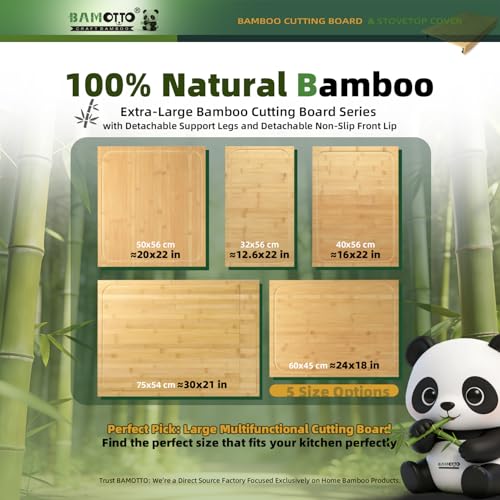 Image of 30 x 21 in Extra Large Bamboo Cutting Board and Stovetop Cover, Stove Top Cover Chopping Board with Detachable Legs and Juice Groove, Protector Board for Restaurant Kitchen Counter & Sink
