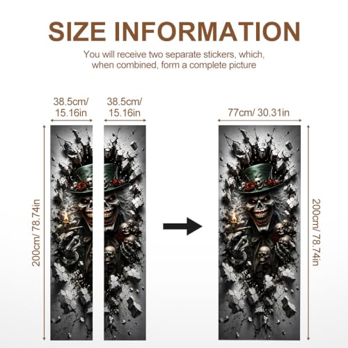 Image of 3D Skull Top Hat Door Mural Peel and Stick Gothic Halloween Cover