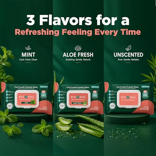 Image of ECO SOUL [Pack of 2, 96 Count] Flushable Extra-Large Adult Wipes-Aloe Fresh| Eco-Friendly Compostable| 99% Purified Water, Hypoallergenic,Soft Wipes, BPA