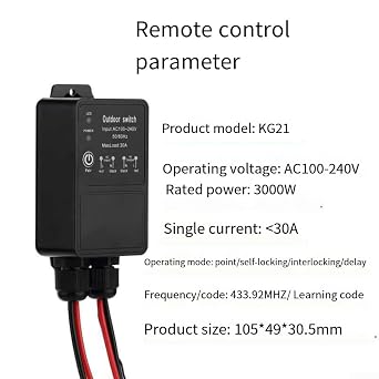 Wireless Remote Switch, IP65 AC100-240V Outdoor Remote Control Switch 30A Relay Receiver, For Pumps, Motors, Lamps, Security Systems, RF 433MHz Waterproof Heavy Duty Fan Garage Gate 164ft Range