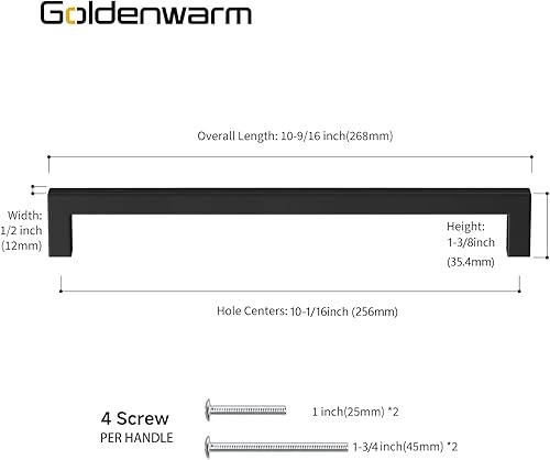 Miniatura 9 de goldenwarm Paquete de 10 tiradores de cajón negros de 5 pulgadas, barra cuadrada moderna color negro mate, tiradores de gabinete de acero inoxidable