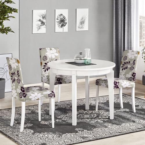 Image of SearchI Dining Room Chair Covers Set of 4, Stretch Printed Floral Parsons Chair Slipcovers Removable Washable Kitchen Chair Protector Cover for Dining Room, Hotel, Ceremony (Flower Pattern8)
