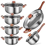 BESPORTBLE 6 Stück Kochgeschirrset mit Holzgriff Topfset aus Edelstahl 410 mit Antihaftbeschichtung und Einfache Reinigung zum Kochen und Braten