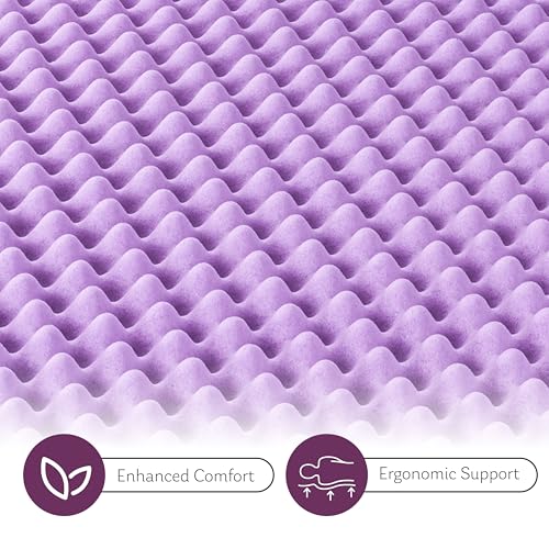 Image of MLILY 2 Inch Egg Crate Queen Memory Foam Mattress Topper | Lavender Scent Gel Infused Foam Mattress Topper for Pressure Relief, CertiPUR-US Certified Queen Bed Topper, Purple, 60 inchx80 inch