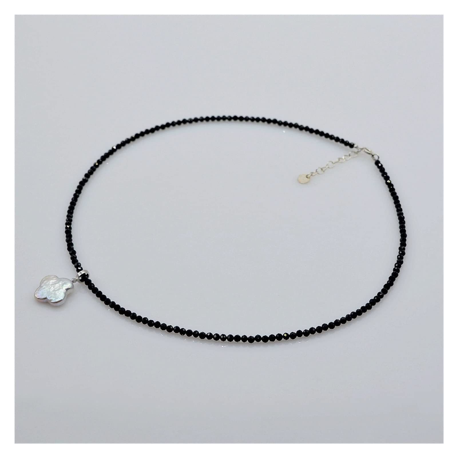 Collane da donna Squisita collana di cristallo, cristallo nero naturale, piccolo ciondolo di perle barocche a quadrifoglio 925 regalo for ragazze soddisfare accessori alla moda
