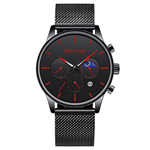 Preisvergleich Produktbild Herrenuhren Militär Chronograph Uhr für Mann Große Mondphase Display Armbanduhr Teenager Mode Business Date Kalender Analoge Quarzuhr