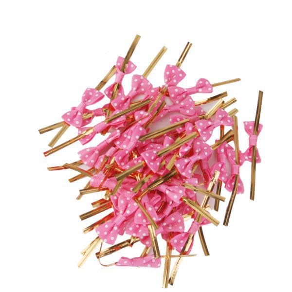 2x 50PCS Metallic Twist Tie With Bow Cello Candy Cookie Bag Party Rose Red-image-13