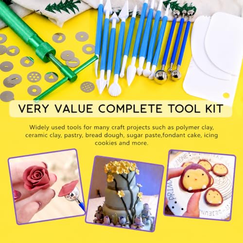 Image of Professional 35 Pcs Clay Extruder Tool Kit, Stainless Steel Fondant & Sugar Paste Extruder with 20 Pattern Discs, Ball Stylus Tools & Plastic Scrapers for Cake Decorating (Green)