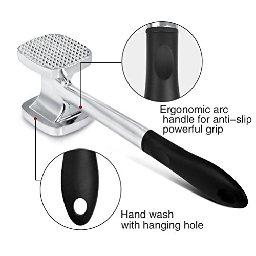 Vleesklopper, groot TIMESETL 28 cm, dubbelzijdig, anti-aanbak, schnitzelhamer, vleeshamer met 140 punten, snijhamer, keukenhamer voor vlees, steak, rundvlees, gevogelte - Image 4