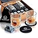 Price comparison product image EMcollection Whiskey Stones Gift Set 8 Granite Rocks, 2 Wiskey Glasses & Velvet Bag, Reusable Cooling Ice Cubes, Chill Your Scotch & Cold Drinks, Packed in Elegant Wooden Box (Set of 2 Big Glasses)