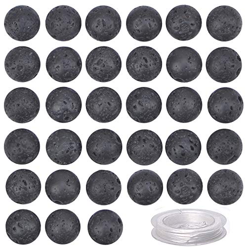 Image of 100PCS Lava Beads Black Lava Stone Rock Beads for Essential Oils Adult Jewelry Making Supplies (Black Lava, 8MM)