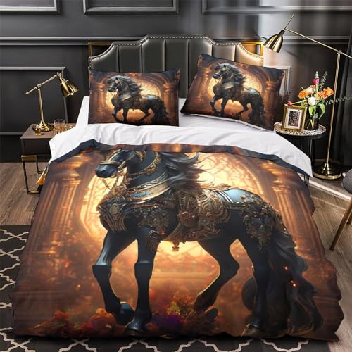 Housse de couette cheval 3D pour lit simple ado 140x200cm - 3